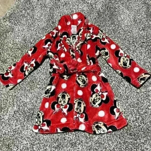 Disney Minnie Mouse Robe Sz 2T 3T 100% Polyester Warm Fleece Length